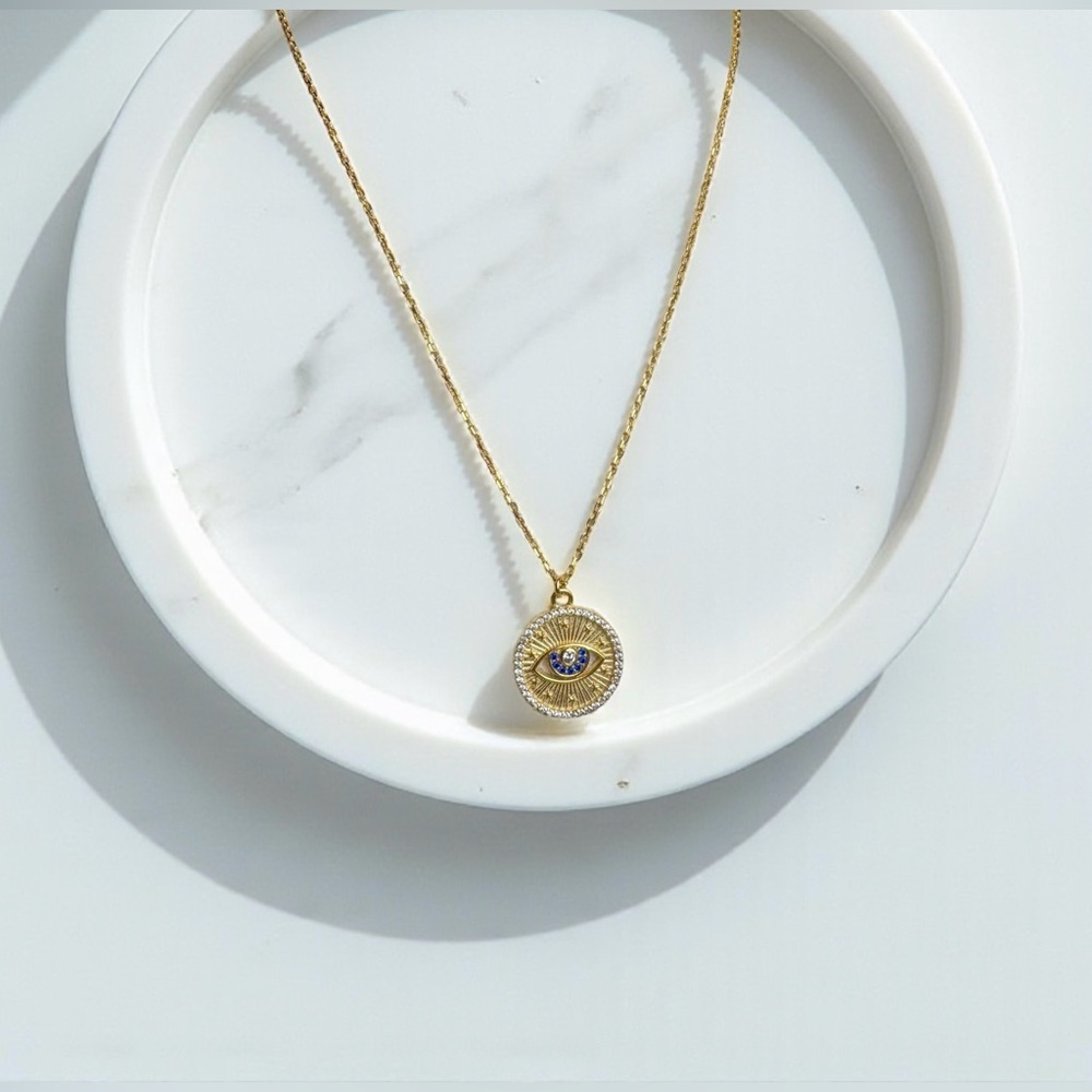 Sapphire Medallion Evil Eye Necklace - Picture 3 of 7